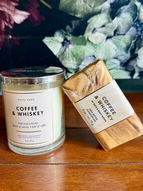 NEW 2-Pc COFFEE WHISKEY Single Wick Candle & Cleansing Bar Bath & Body Works